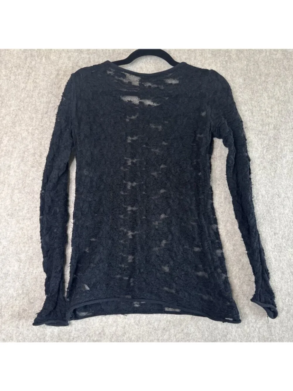 Free People Long Sleeve Laced Top Womens XS Black Sheer Round Neck